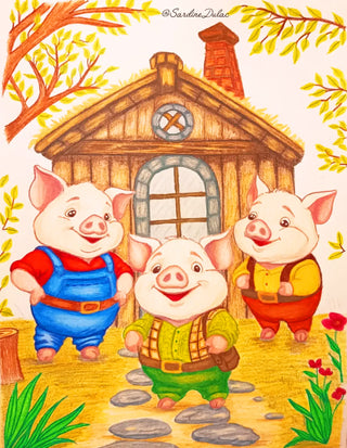 The Three Little Pigs - High-quality printable art, coloring page for relaxation