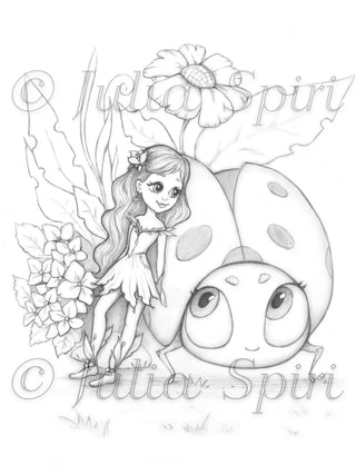 Thumbelina - Printable grayscale coloring page for adults by Julia Spiri, instant download