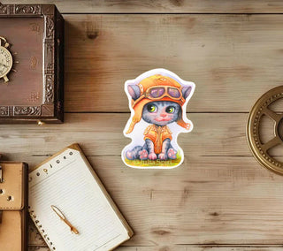 Vinyl Sticker. Aviator Cat