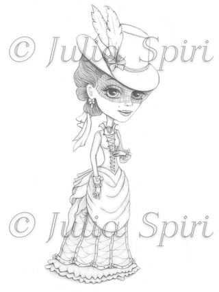 Victorian Coloring Page, Digital stamp, Dig, Vintage Girl, Old dress, Lace, Hat, Past fashion, Rustic, Crafting, Fantasy, Whimsy. Vivian - The Art of Julia Spiri