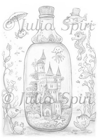 Whimsical World - Grayscale light version, ideal for delicate blending, printable art