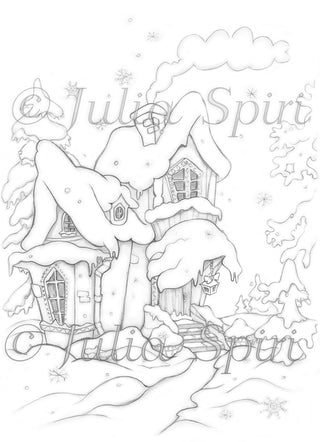 Coloring Page, Fairytale, Winter Home. Winter house