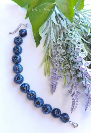 Handmade blueberry bracelet in polymer clay with stainless steel chain, – Julia Spiri