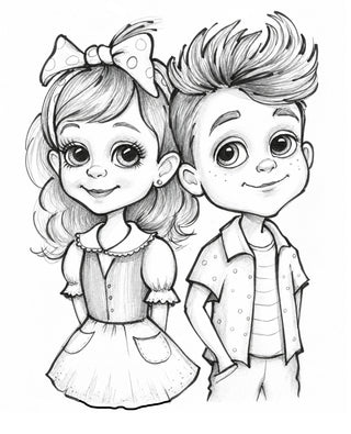 Caricatura de dos niños dibujada en vivo en una celebración