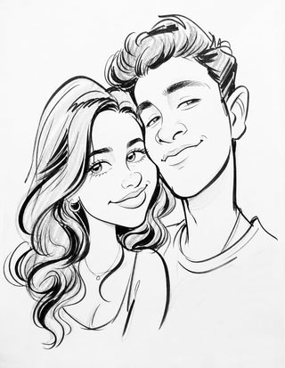 Caricatura de pareja joven en estilo retrato realista