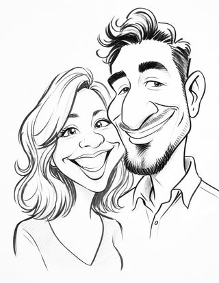 Caricatura de pareja adulta con sombreado a grafito