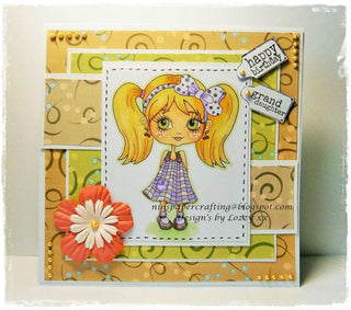 Coloring page, Cute Doll. Girl with pigtails