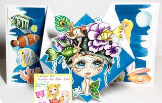 Coloriage, Fantasy Girl avec des poissons, des fleurs, des papillons. Fantaisie