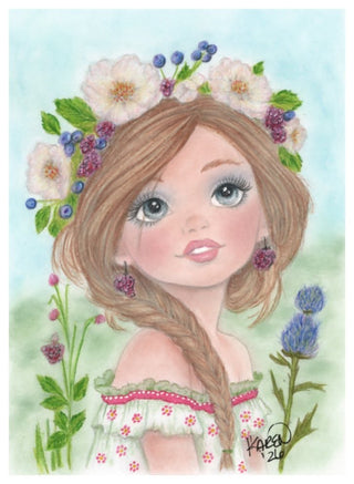 coloring page Summer and Berry Sweet – fantasy girl with berry crown and wildflowers by Julia Spiri. colored 3