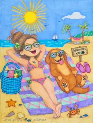 Sunny Girl with Dog Sunbathing. Beach Mode ON by Julia Spiri. colored