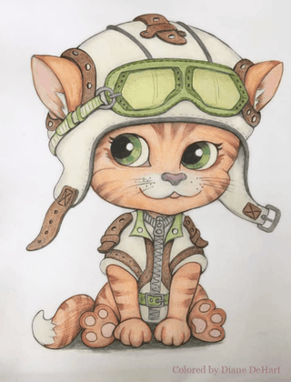 Steampunk Coloring Page, Fantasy, Whimsy Cat. Aviator Cat
