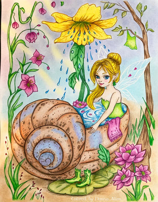 Tinker Bell's Forest Shower - High-quality printable art, grayscale coloring page for relaxation