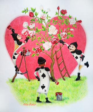 Coloriage, Alice au pays des merveilles. Jardiniers peignant le rosier