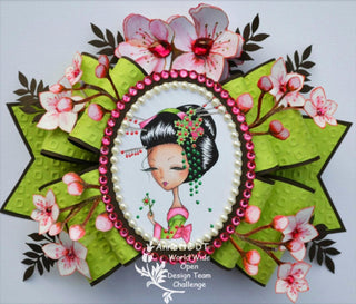 Coloring Page, Whimsy Geisha and Spring Sakura. Geisha and Cherry Blossom