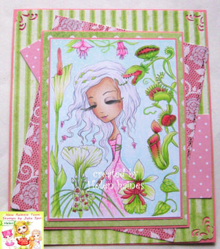 Coloring page, Girl with carnivorous flowers. Exotic Flowers