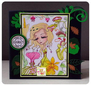 Coloring page, Girl with carnivorous flowers. Exotic Flowers