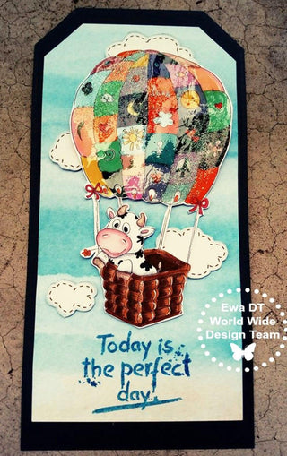 Coloring page, Fantasy, Whimsy Art. Cow in the air balloon