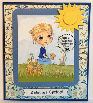 Dibujo para colorear, Chica caprichosa. recogiendo setas