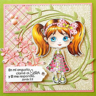 Coloring page, Cute Doll. Girl with pigtails