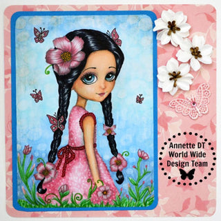 Coloring Page, Summer Girl with flowers. Abigail