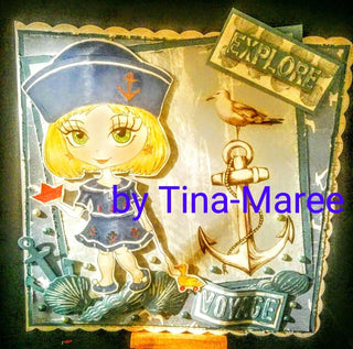 Little Sailor - Grayscale coloring page version 4, printable adult coloring art by Julia Spiri