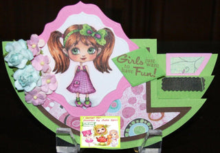 Coloring page, Cute Doll. Girl with pigtails