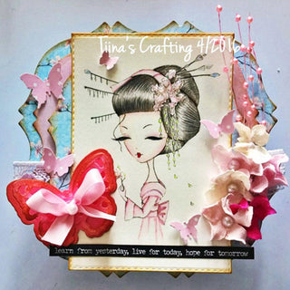 Coloring Page, Whimsy Geisha and Spring Sakura. Geisha and Cherry Blossom