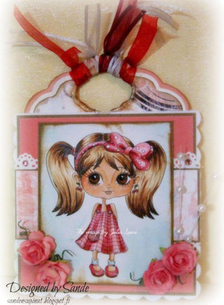 Coloring page, Cute Doll. Girl with pigtails