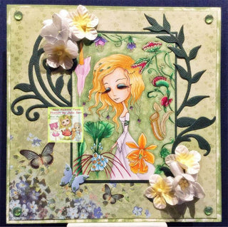 Coloring page, Girl with carnivorous flowers. Exotic Flowers