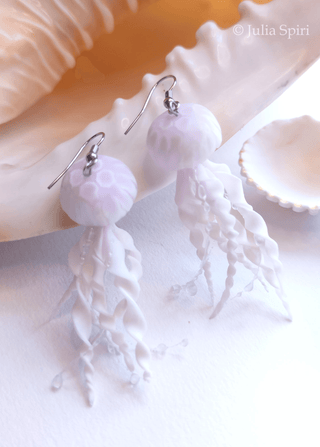 Handmade Polymer Clay Set of Earrings, Necklace, Bracelet, Ring. Jellyfish