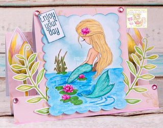 Grayscale Coloring Page, Fantasy Siren in the pond. Mermaid and Lotus