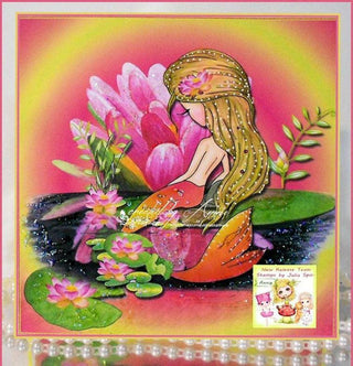 Grayscale Coloring Page, Fantasy Siren in the pond. Mermaid and Lotus