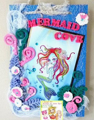 Grayscale Coloring Page, Little Mermaid in Ocean. Oceania Mermaid