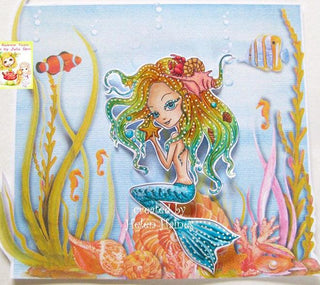 Grayscale Coloring Page, Little Mermaid in Ocean. Oceania Mermaid