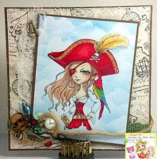 Página para colorear, aventura de la chica pirata. Berta