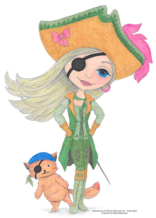 Coloriage, Aventure de Pirate Girl et Cat. Madison