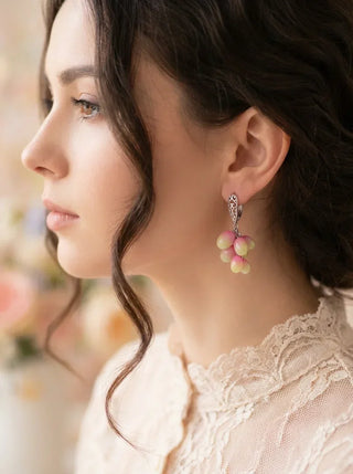 Handmade Grape Cluster Earrings – model wearing