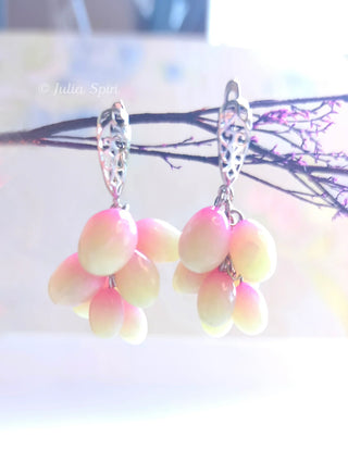Handmade Grape Cluster Earrings – side view