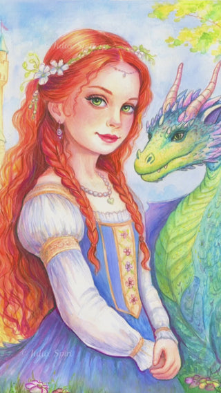 Original Watercolor Painting. Elowen and the Dragons Heart, video