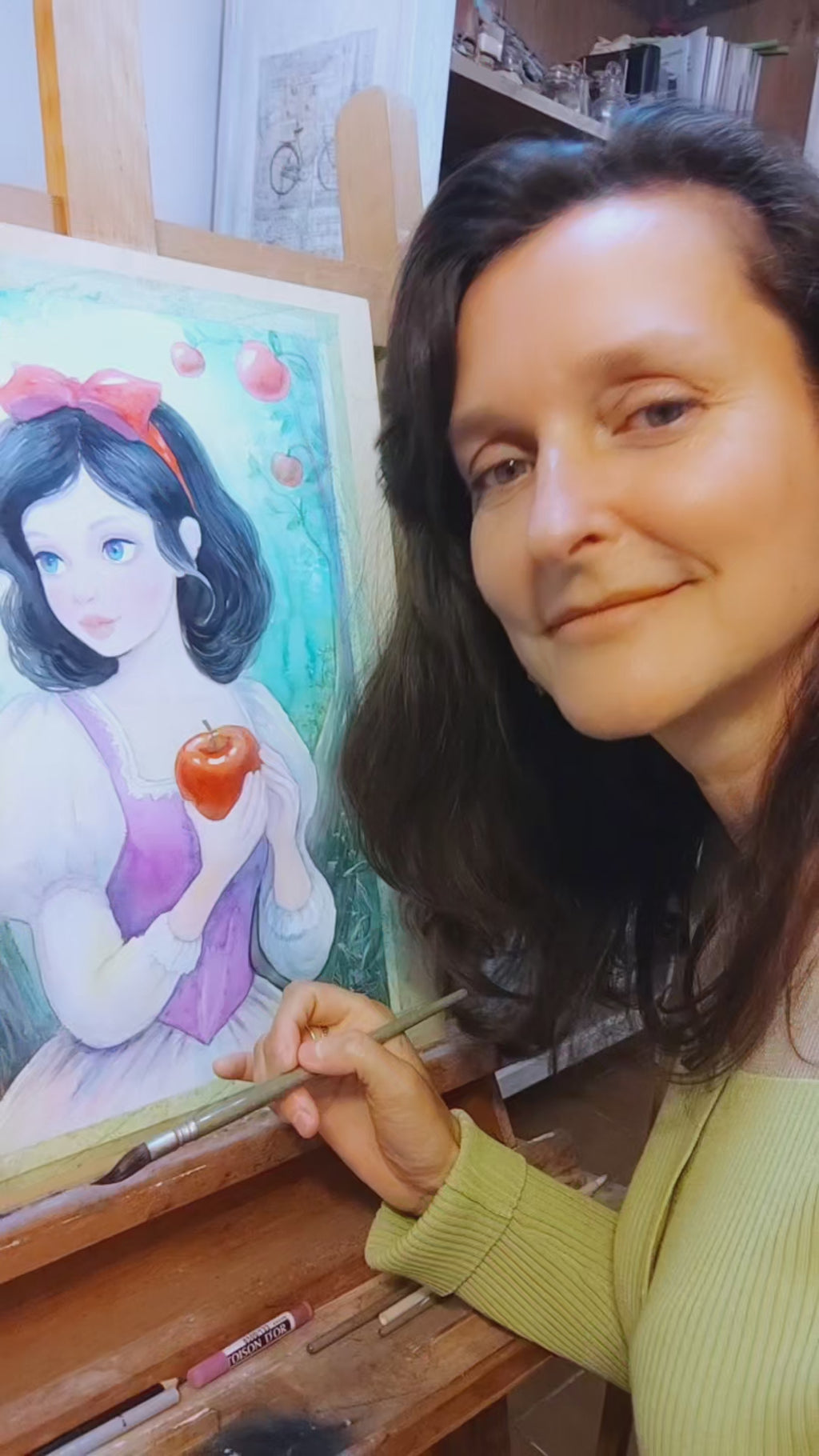 Grayscale Coloring Page. Original Watercolor Painting. Snow White, video
