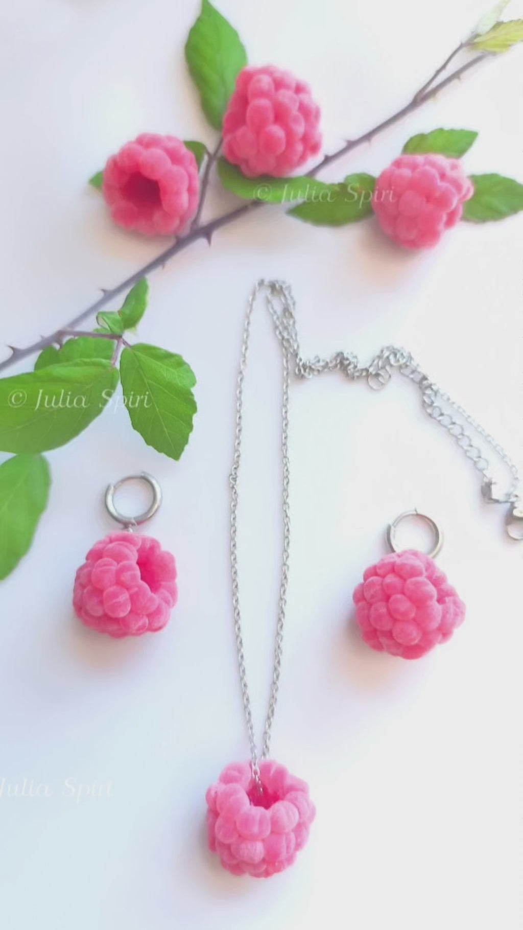 Set of Raspberry Earrings and Necklace by Julia Spiri