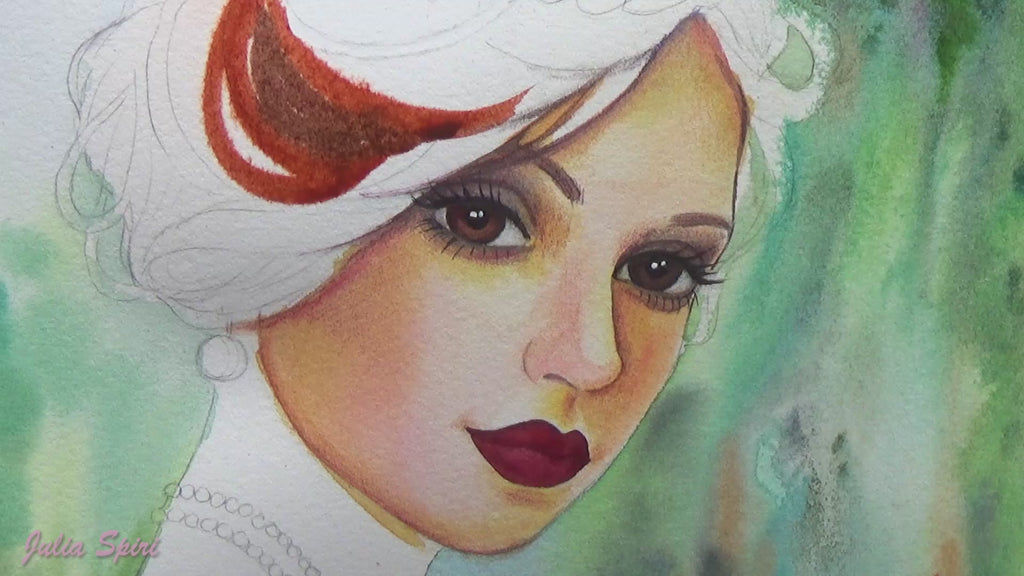 Grayscale Coloring Page, Girl with Vintage Hat, Retro. Stella - The Art of Julia Spiri. video