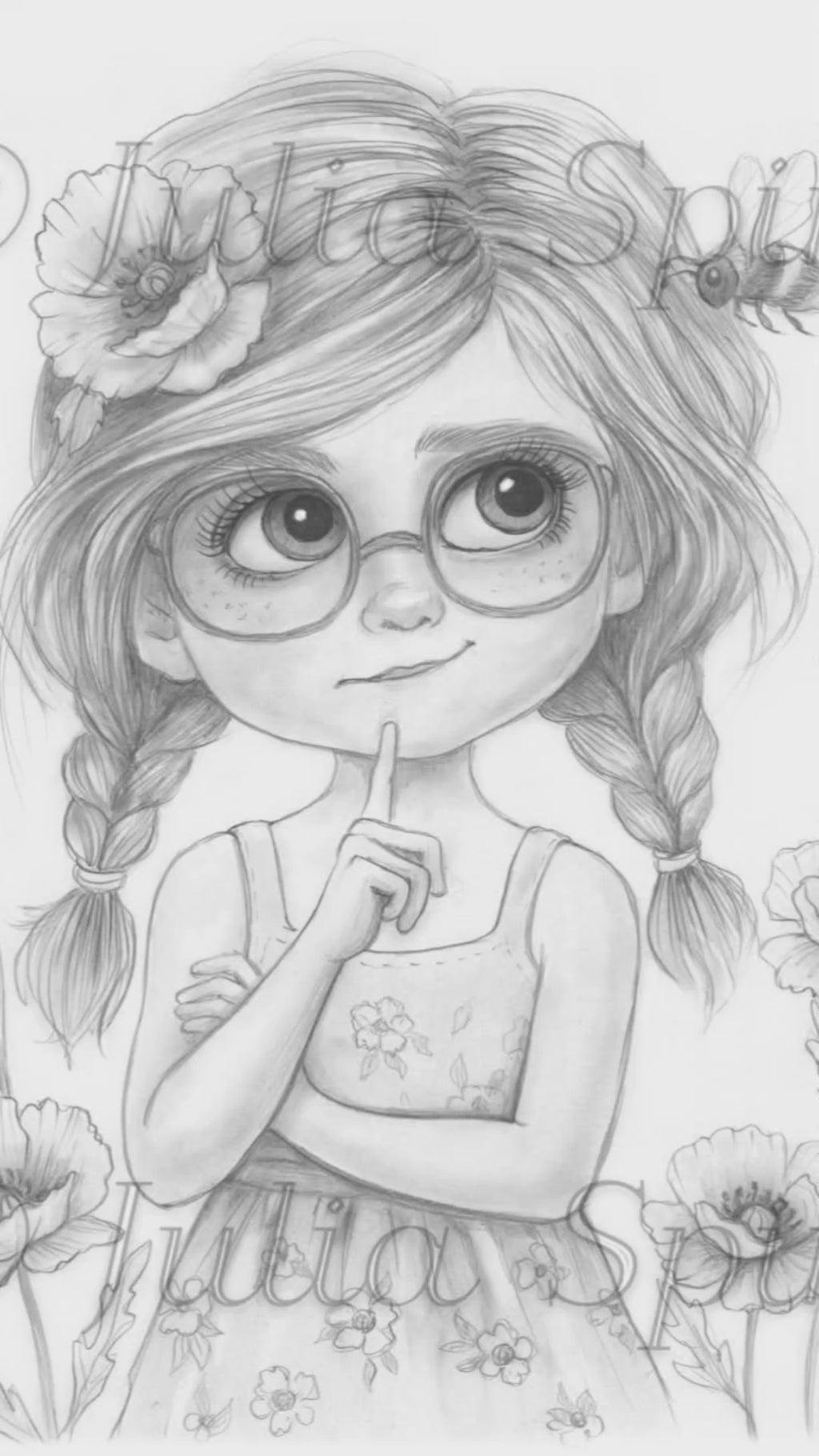 Clara and the Whispering Bee of the Poppy Field by Julia Spiri, coloring page, video