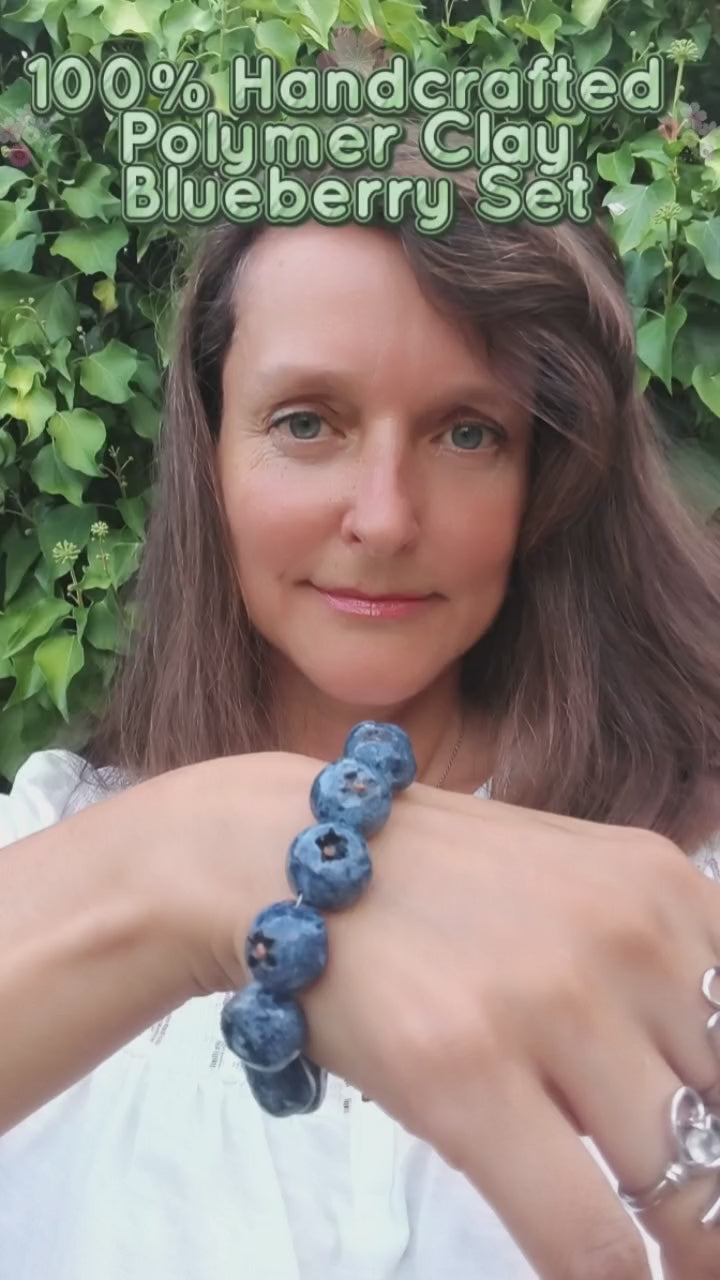 blueberry handmade polymer clay set of bracelet, earrings, necklace. video