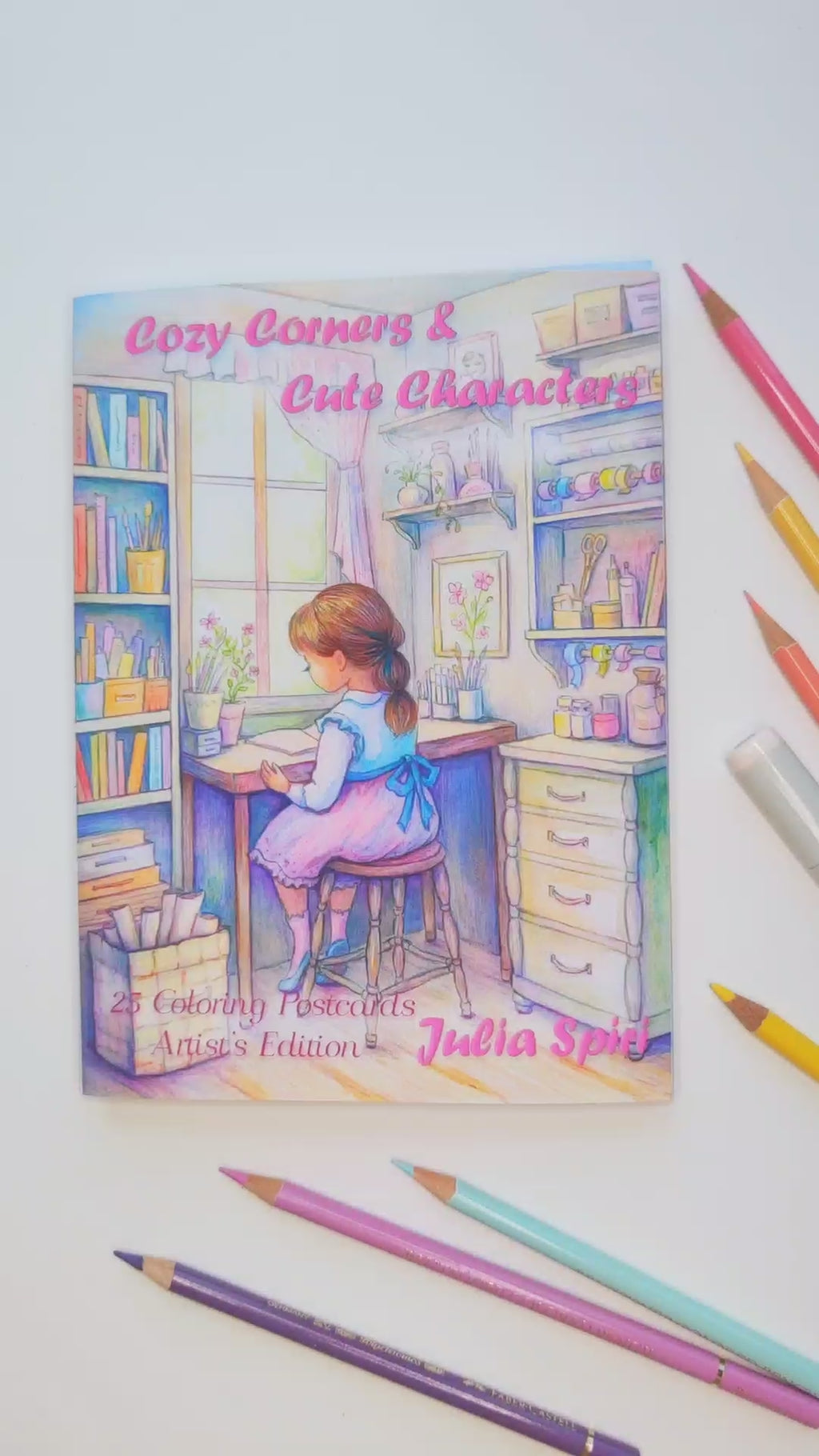 Adult Coloring Postcards Set - Artist's Edition. Cozy Corners and Cute Characters. video
