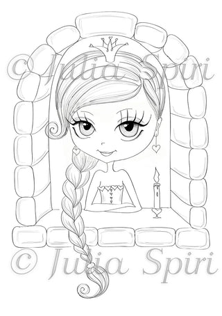 Grayscale Coloring Page. Coloring pages. Princess in Castle