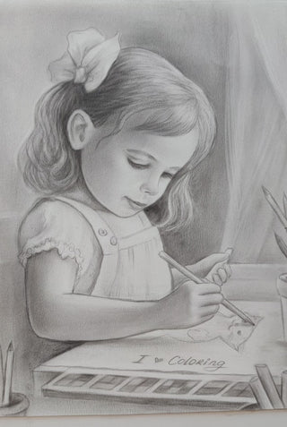Grayscale Coloring Page, Cute Girl, Realistic Portrait. I love Coloring