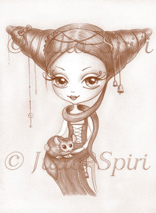 Coloring page, Gothic Girl. Griselda with chinchilla - The Art of Julia Spiri