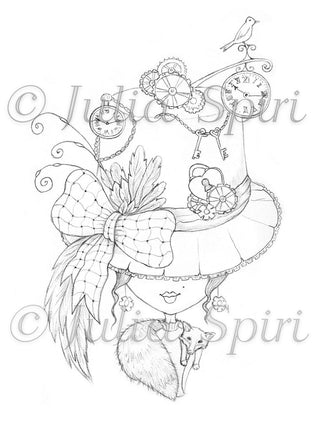 Coloring page, Vintage Steampunk Girl. The Fantasy Hat - The Art of Julia Spiri