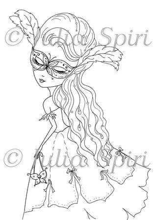 Dibujo para colorear, Chica con máscara. mariposa veneciana